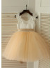 Ivory Satin Champagne Tulle Ruffle Straps Flower Girl Dress 